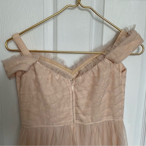 maniju New With Tag soft pink tulle ballet of the shoulder blush dress Boho S - Picture 6 of 11